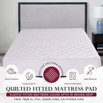 LUX Decor King Mattress Pad - Quilted Elastic Fitted Mattress Cover Protector Upto 16 Inches Deep Pocket - Soft Breathable Noiseless Mattress Topper (78 X 80)