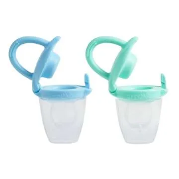 Munchkin Silicone Baby Food Feeder for Solids and Purees, Great for Self-Feeding and Baby Led Weaning, 2 Pack, Blue/Mint