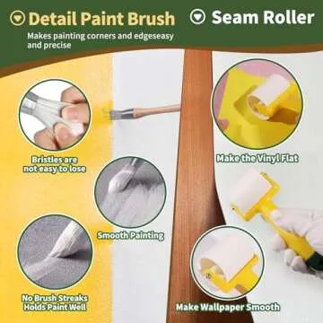 AHIJOY Wallpaper Smoothing Tools Kit with Squeegee Smoother,Seam Roller,Wallpaper Brush for Peel and Stick Wallpaper Contact Paper Vinyl Application Wallpaper Paste