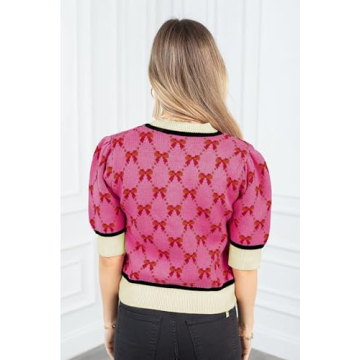 Ecosunny Women's Elegant Bow Print Casual Blouse in Pink