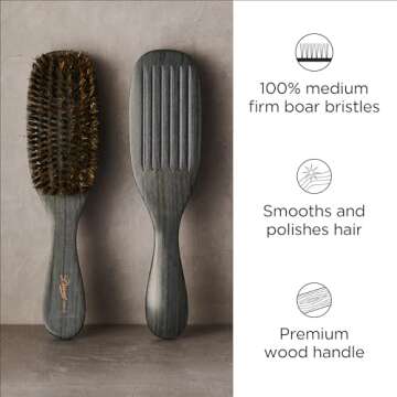 Diane Premium 100% Boar Bristle Wave Brush for Men and Barbers – Medium Bristles for Thick Coarse ...