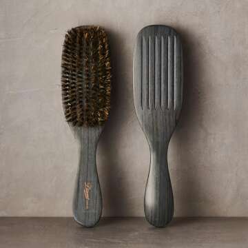 Diane Premium 100% Boar Bristle Wave Brush for Men and Barbers – Medium Bristles for Thick Coarse Hair – Use for Detangling, Smoothing, Wave Styles, Soft on Scalp, Restore Shine and Texture