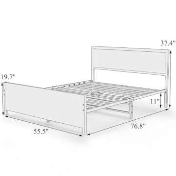 Catrimown Full Size Bed Frame - Metal Platform Bed with Under Bed Storage