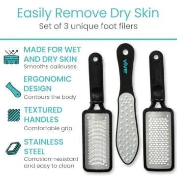Vive Foot File (3 Pack) - Feet Scraper for Dead Skin - Heel Grater, Callus Remover Scrubber Tool, Ra...