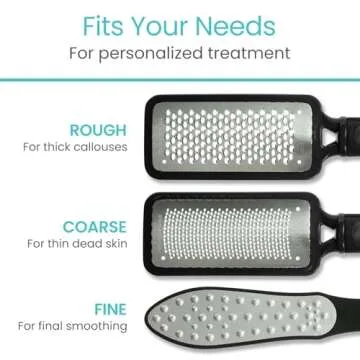 Vive Foot File (3 Pack) - Feet Scraper for Dead Skin - Heel Grater, Callus Remover Scrubber Tool, Rasp for Cracked Heels - Stainless Steel Pedicure Filer for Men & Women - Use on Wet or Dry Skin