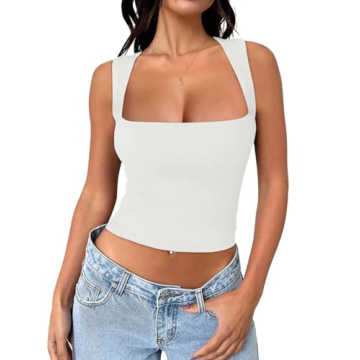 REORIA Women's Sexy Going Out Crop Tops Square Neck Double Lined 2024 Fashion Cute Basic Trendy Tank...