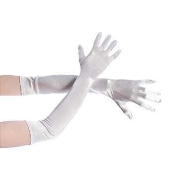 Xuhan Women's 21" Long Full Finger Evening Satin Gloves (White)