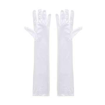 Xuhan Women's 21" Long Full Finger Evening Satin Gloves (White)