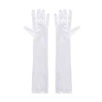 Xuhan Women's 21" Long Full Finger Evening Satin Gloves (White)
