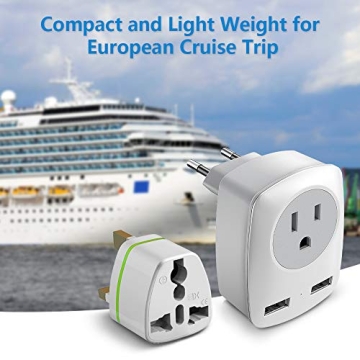European Travel Plug Adapter for Europe & UK, American to Ireland Italy France Spain Greece Germany Israel Travel Essentials, International Power Outlet USB Charger, US to EU UK Travel Accessories