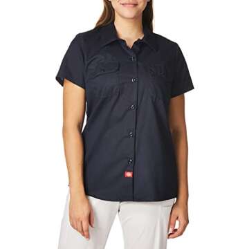 Dickies Women's Short-Sleeve Work Shirt, Dark Navy v1, Small