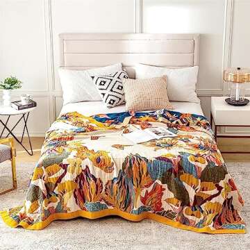 100% Cotton Throw Blanket for Bed Couch Fall Blanket 98''x 98'' Super Soft Blanket Muslin Blankets W...