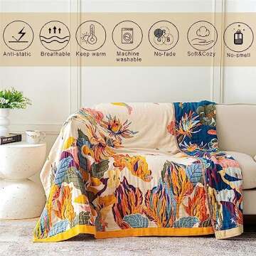 100% Cotton Throw Blanket for Bed Couch Fall Blanket 98''x 98'' Super Soft Blanket Muslin Blankets Warm Blanket Boho Quilt Lightweighted Farmhouse Decorative Bed Blankets Best Gifts for Women