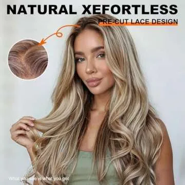 KOME Ash Brown Highlight Synthetic Lace Front Wig - 28IN HD Glueless Wig for Women