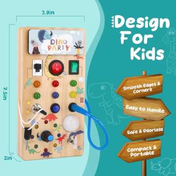 Dinosaur Light Switch Board - 8 LED Switches, Sensory Montessori Toy for 1+ Year Olds