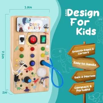 Dinosaur Light Switch Board - 8 LED Switches, Sensory Montessori Toy for 1+ Year Olds