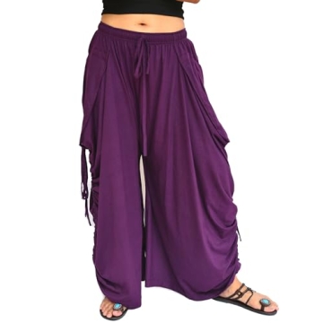 Sakoonee Women's Harem Pants Palazzo Dhoti Lounge Trousers, Convertible to a Skirt 2 Pockets Cotton,...