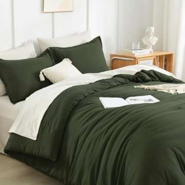 Litanika Dark Olive Green Comforter Set King - All Season Boho Bedding