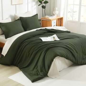 Litanika Dark Olive Green King Comforter Set - 3 Pieces Cozy Bedding