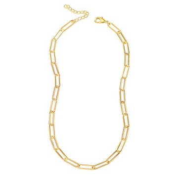 Reoxvo Gold Necklaces Jewelry for Women Trendy 14K Gold Plated Chunky Paperclip Link Chain Choker Necklace for Women