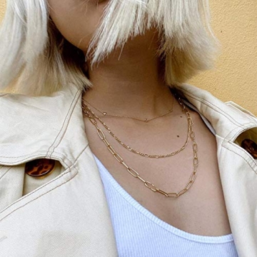 Reoxvo Gold Necklaces Jewelry for Women Trendy 14K Gold Plated Chunky Paperclip Link Chain Choker Necklace for Women