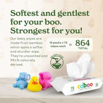 Caboo Baby Wipes, Made with Bamboo Viscose, Certified Made Safe Ingredients, Unscented Baby Wipes Go...