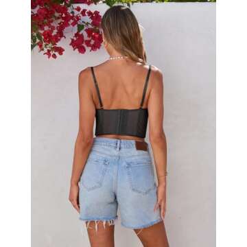 Dealmore Womens Corset Top Going Out Lace Spaghetti Strap Crop Y2K Mesh Date Night Party Bustier Cami 2025 Fashion Black Small