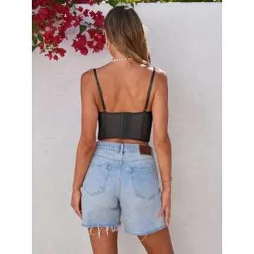 Dealmore Womens Corset Top Going Out Lace Spaghetti Strap Crop Y2K Mesh Date Night Party Bustier Cami 2025 Fashion Black Small