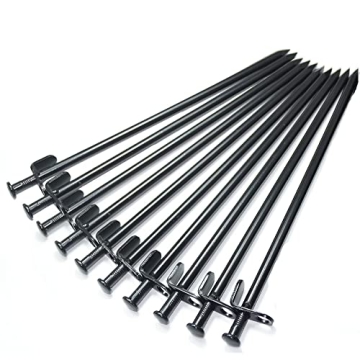IUMÉ 10-Pack Tent Stakes, Black / 11.8inch Heavy Duty Camping Stakes with Oxford Fabric Pouch, Unbr...