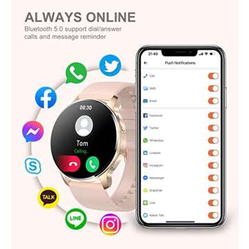 Iaret Smart Watch for Women, Bluetooth Call Fitness Tracker for Android and iOS Phones Waterproof Sm...