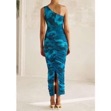 PRETTYGARDEN Women's One Shoulder Bodycon Dress Summer 2025 Printed Ruched Mesh Dress Party Cocktail...