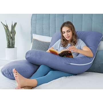 QUEEN ROSE Pregnancy Pillows, Cooling U Shaped Body Pillow for Sleeping, Maternity Pillow for Pregnant Women, Organic Cotton and Back Pain Relief, Blue