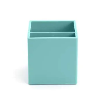 Poppin Pen Holder with 2 Compartments - Sturdy Plastic Pen Holder for Desk, Lacquer-like Finish, Wri...