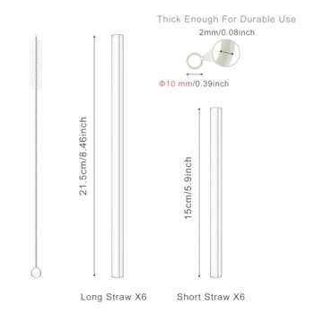 Kiemeu Reusable Glass Straws Shatter Resistant, Φ10 mm Glass Thick Straws For Smoothies Reusable Cocktail Straws For Drinks