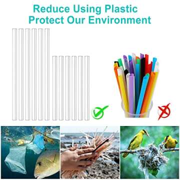 Kiemeu Reusable Glass Straws Shatter Resistant, Φ10 mm Glass Thick Straws For Smoothies Reusable Cocktail Straws For Drinks