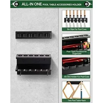 EXTCCT Wall Mount Pool Stick Holder - Billiards Pool Cue Rack Hardwood Pool Cue Set Holder for 6 Cues Sticks Storage Pool Table Accessories Equipment Organizer