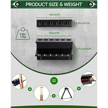 EXTCCT Wall Mount Pool Stick Holder - Billiards Pool Cue Rack Hardwood Pool Cue Set Holder for 6 Cues Sticks Storage Pool Table Accessories Equipment Organizer