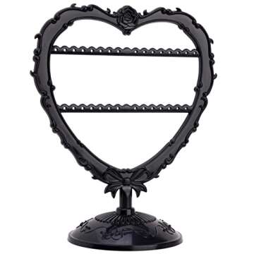 OkidsMall Cute Heart Earring Holder Small Jewelry Organizer Display Stand (Black)