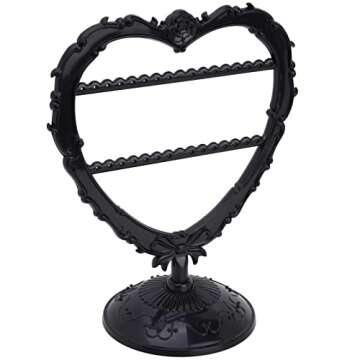 OkidsMall Cute Heart Earring Holder Small Jewelry Organizer Display Stand (Black)