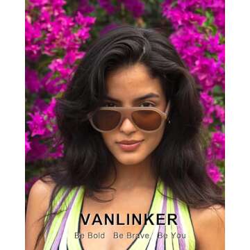 VANLINKER Retro Aviator Polarized Sunglasses for Men Women Trendy 70s Vintage Plastic Frame Sun Glas...