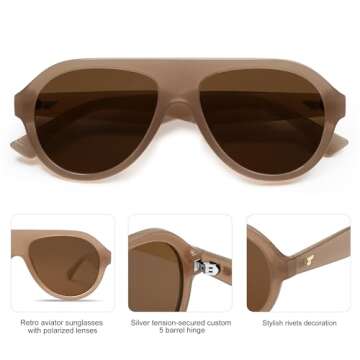 VANLINKER Retro Aviator Polarized Sunglasses for Men Women Trendy 70s Vintage Plastic Frame Sun Glasses VL9750 Brown