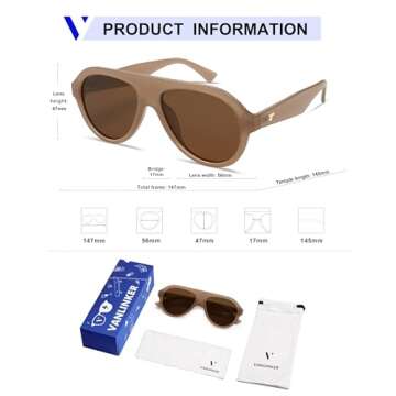 VANLINKER Retro Aviator Polarized Sunglasses for Men Women Trendy 70s Vintage Plastic Frame Sun Glasses VL9750 Brown