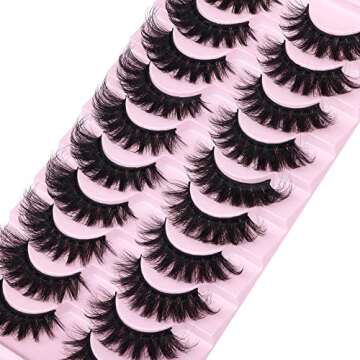 wiwoseo Eyelashes Dramatic Mink Fluffy Lashes Cat Eyes Faux Mink Lashes Natural Wispy Fluffy Lashes 19MM 3D Effect Fake Eyelashes Dramatic 10 Pairs