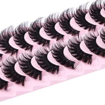wiwoseo Eyelashes Dramatic Mink Fluffy Lashes Cat Eyes Faux Mink Lashes Natural Wispy Fluffy Lashes 19MM 3D Effect Fake Eyelashes Dramatic 10 Pairs