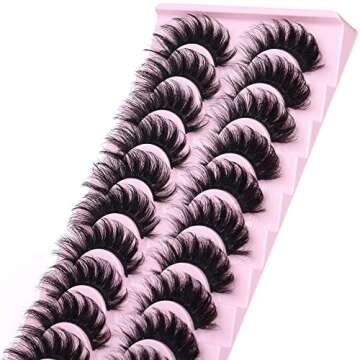 wiwoseo Eyelashes Dramatic Mink Fluffy Lashes Cat Eyes Faux Mink Lashes Natural Wispy Fluffy Lashes 19MM 3D Effect Fake Eyelashes Dramatic 10 Pairs