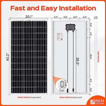 RICH SOLAR 100 Watt 12 Volt Solar Panel 2 Pack of 100W High Efficiency Solar Module Charge Battery f...