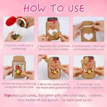 Natonhi Valentines Day Cards for Kids, 50 Pack Bulk Mason Jar Valentines Day Candy Gift Cards, Valentines Day Exchange Cards for Boys Girls Classroom School Party Favors(Candy Not Included)
