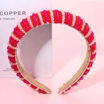 NVENF Valentine's Day Headbands Crystal Rhinestone Padded Headbands for Women Beaded Crystal Embellished Velvet Headband Valentine's Day Hair Accessory Gifts (Valentine's 1)