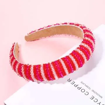 NVENF Valentine's Day Headbands Crystal Rhinestone Padded Headbands for Women Beaded Crystal Embellished Velvet Headband Valentine's Day Hair Accessory Gifts (Valentine's 1)