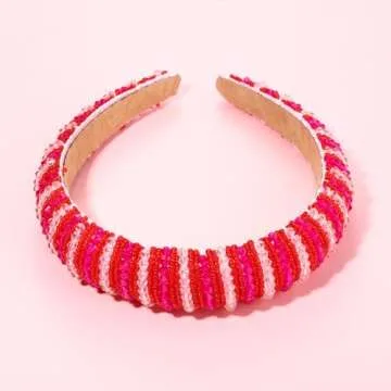 NVENF Valentine's Day Headbands Crystal Rhinestone Padded Headbands for Women Beaded Crystal Embellished Velvet Headband Valentine's Day Hair Accessory Gifts (Valentine's 1)